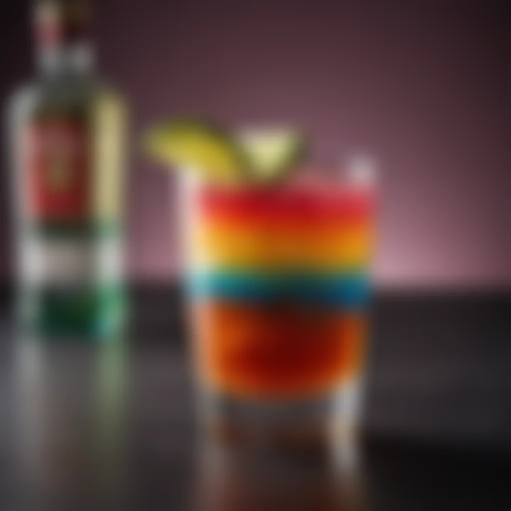 An elegant glass filled with a colorful layered drink, highlighting the versatility of tequila in mixology.