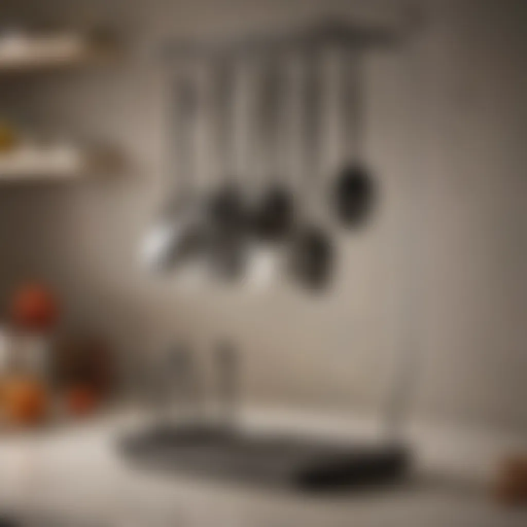 Elegant Kitchen Utensils Hanging on Rack