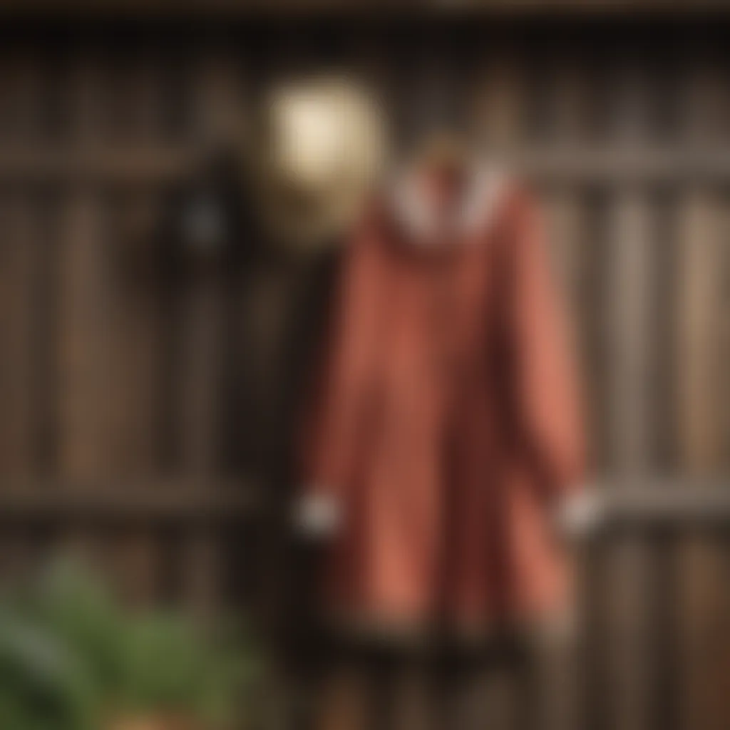 Historical dress and bonnet hanging on a wooden fence