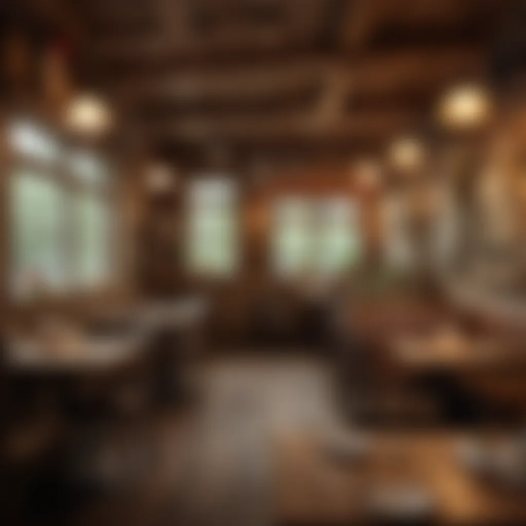 An inviting interior of a local catfish restaurant with rustic decor