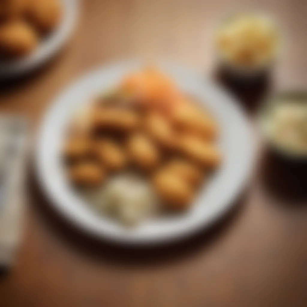 A beautifully arranged plate of fried catfish with sides of coleslaw and hushpuppies