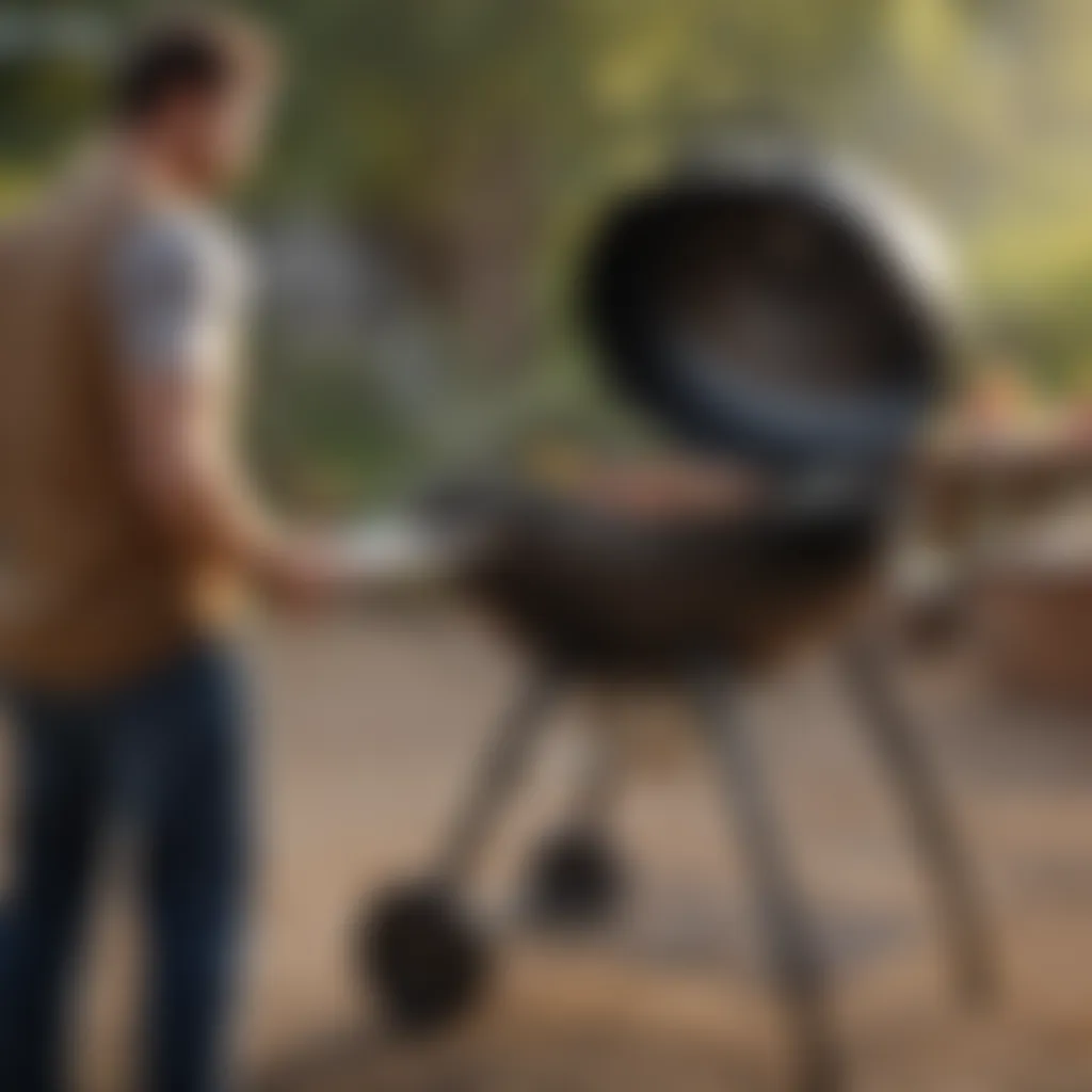 Customer reviewing Weber charcoal grill options