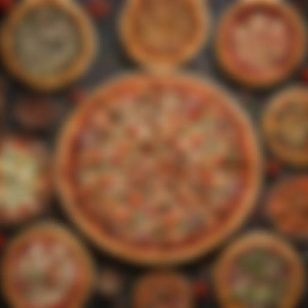 A vibrant display of various pizza styles showcasing their unique toppings