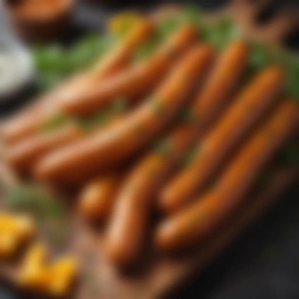 A vibrant display of mango sausages garnished with fresh herbs