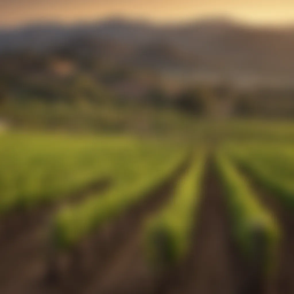 Scenic view of a Napa Valley vineyard during sunset