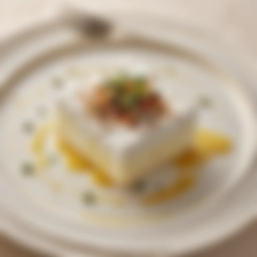 A close-up view of creamy ricotta cheese garnished with olive oil and spices.