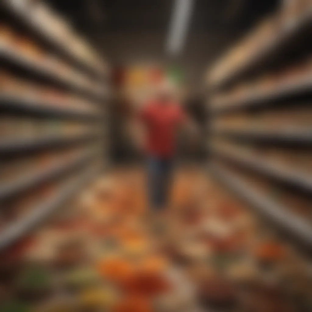 Consumer shopping for spices in a modern grocery store.