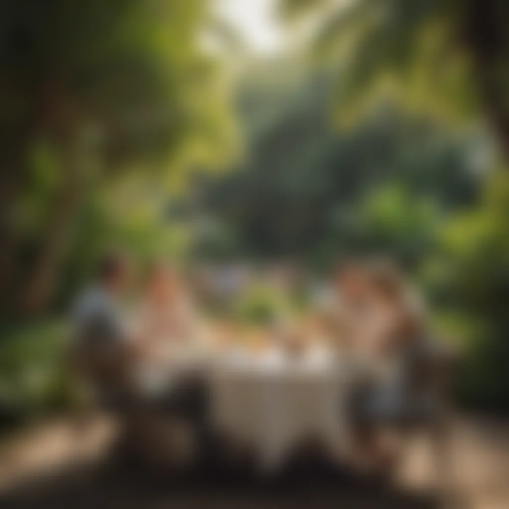 Guests enjoying a meal al fresco amidst lush tropical surroundings