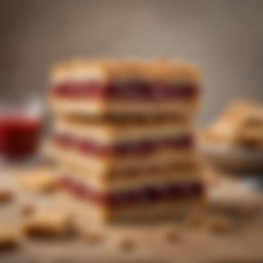 Delicious peanut butter and jelly bars with graham cracker crust