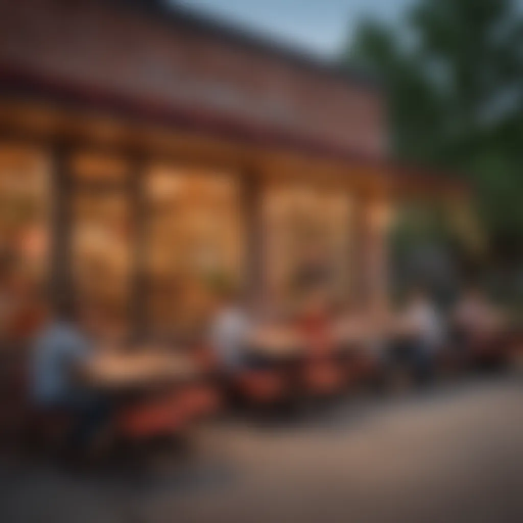 A cozy outdoor seating area at a pizza venue with friends enjoying their meal.