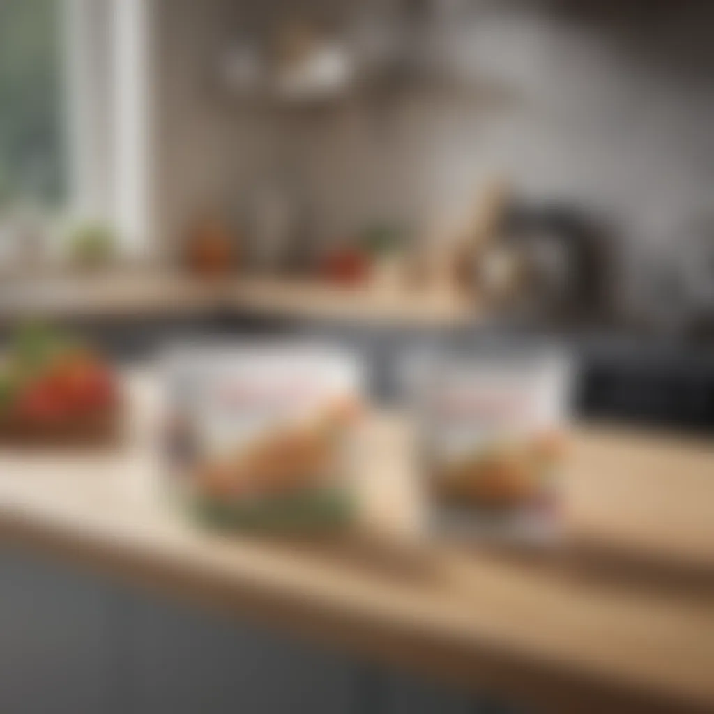 Innovative Packaging in Contemporary Kitchens A modern kitchen setup showcasing meal delivery packaging