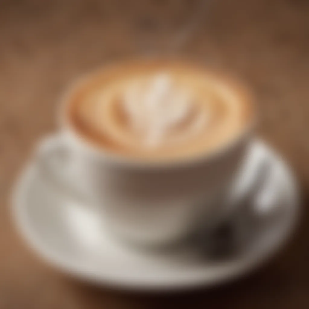 A close-up view of a beautifully crafted Signature Latte with a rich foam art design.