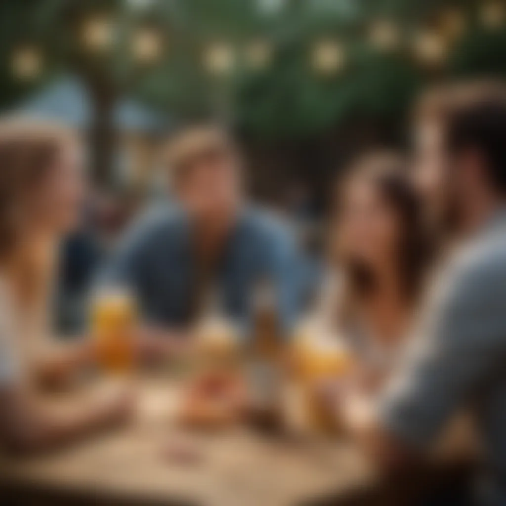 A serene outdoor setting with friends enjoying light beers together