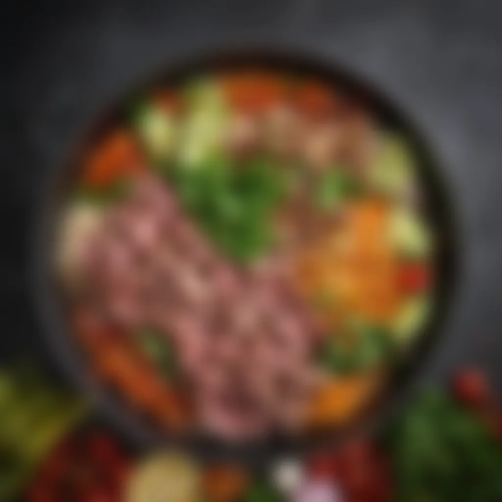 Colorful array of fresh ingredients for stir fry pork dish