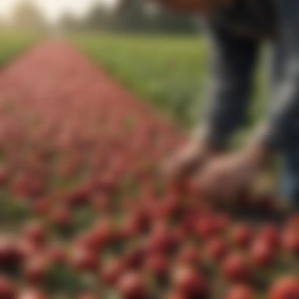 Harvesting ripe strawberries in a field