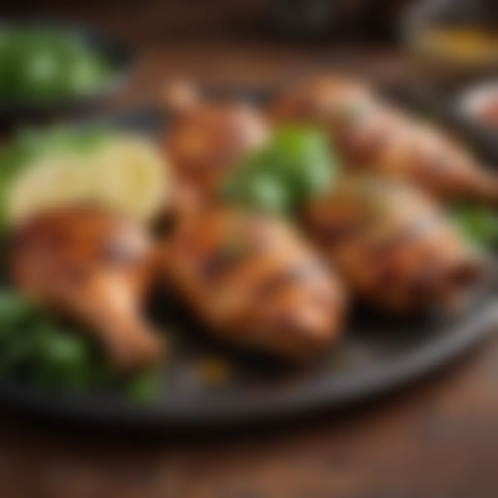 Garnished Tandoori Chicken Grill Tandoori chicken grill garnished with fresh cilantro and lemon wedges