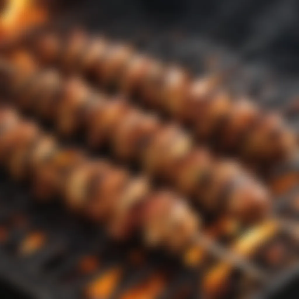 Tandoori chicken grill skewers sizzling on the grill