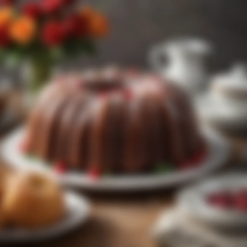 An elegant presentation of a bundt cake on a festive table setting