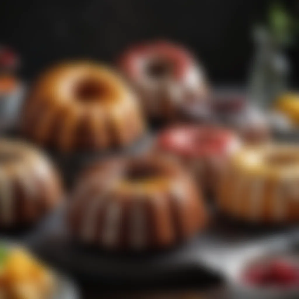 A variety of bundt cakes showcasing different flavors and textures