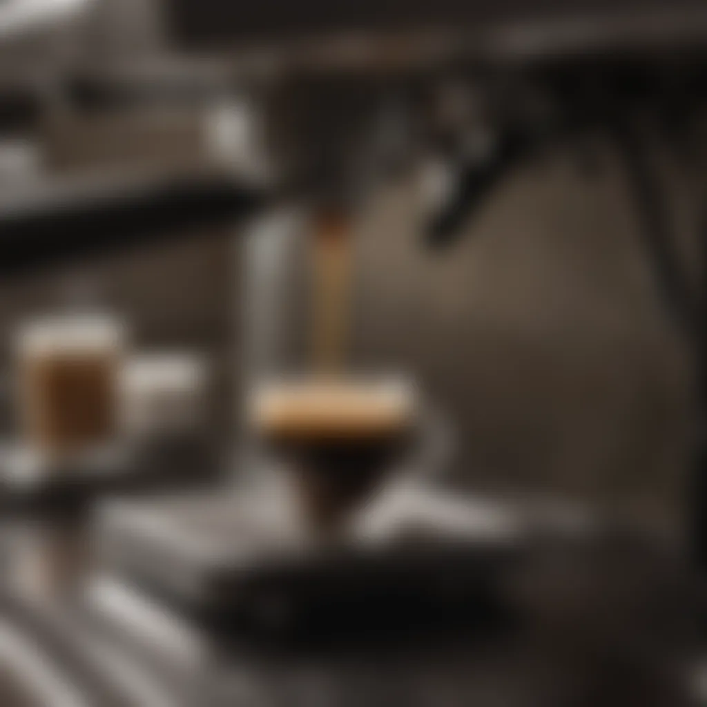 Close-up of espresso brewing from the machine