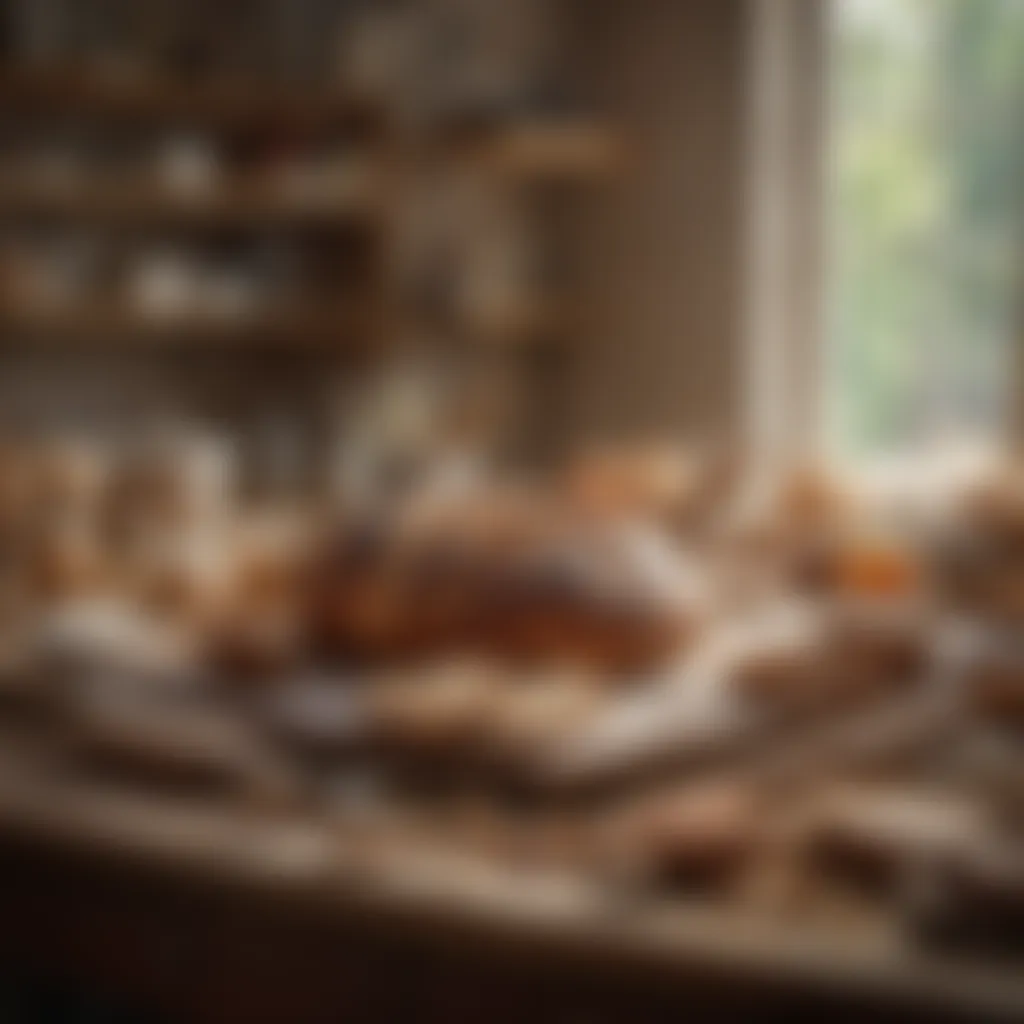 A baker's workspace with tools and ingredients beautifully arranged.