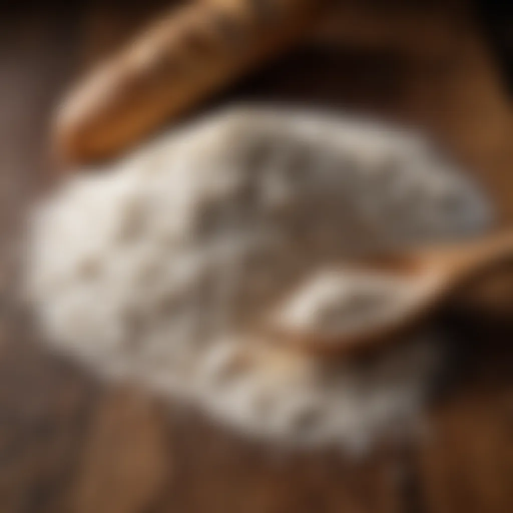 Close-up of flour with yeast and salt on a wooden surface.