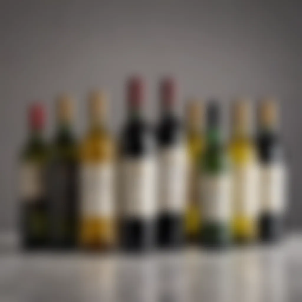 An overview of non-alcoholic wine bottles lined up against a stunning backdrop