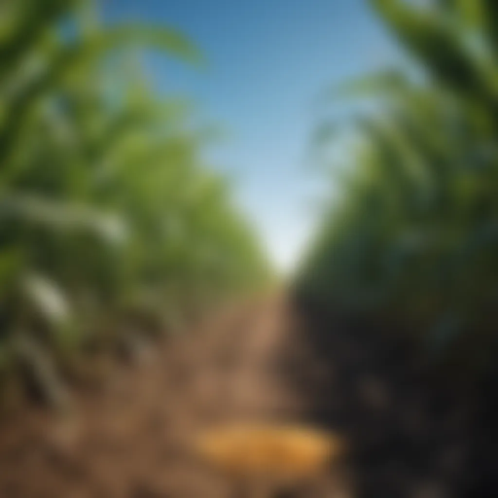 Fields of organically grown corn under a clear blue sky, showcasing sustainable farming practices