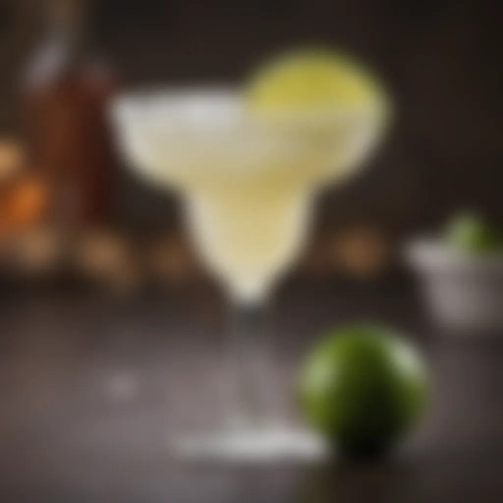 Close-up of a margarita garnished with lime