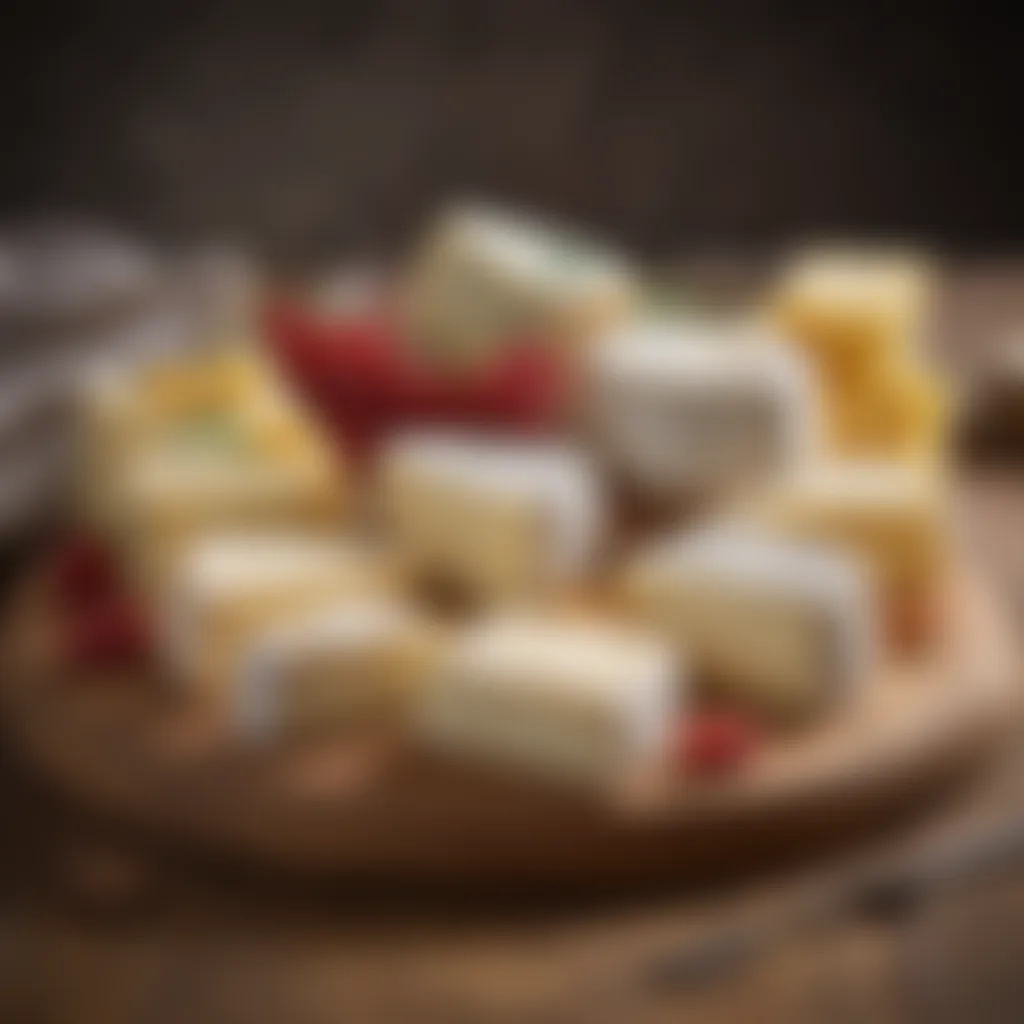 A vibrant assortment of regional brie varieties elegantly arranged on a cheese platter.