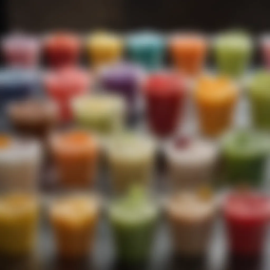 A variety of slushy cups showcased in a modern beverage setting.