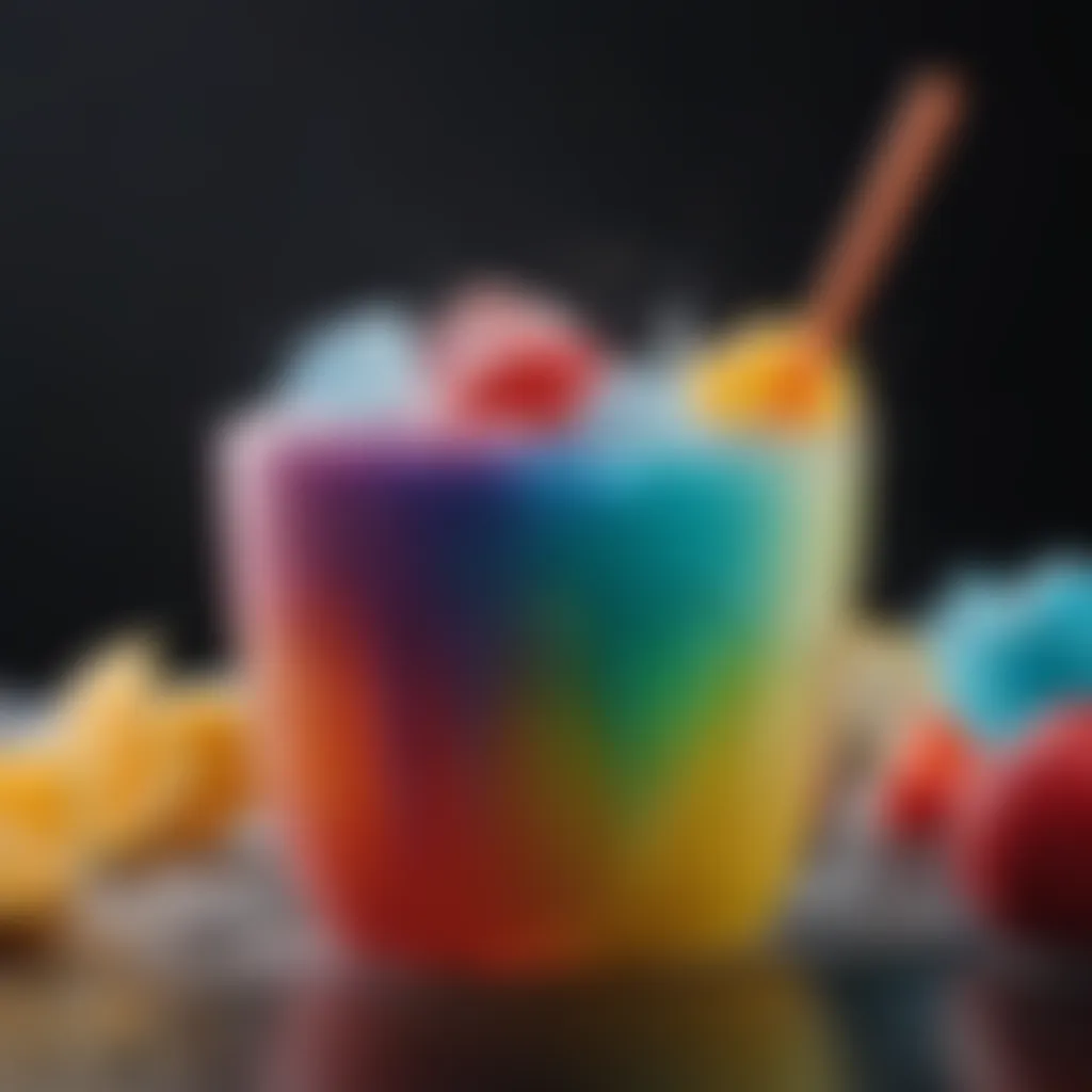 A vibrant slushy cup filled with colorful icy beverages.