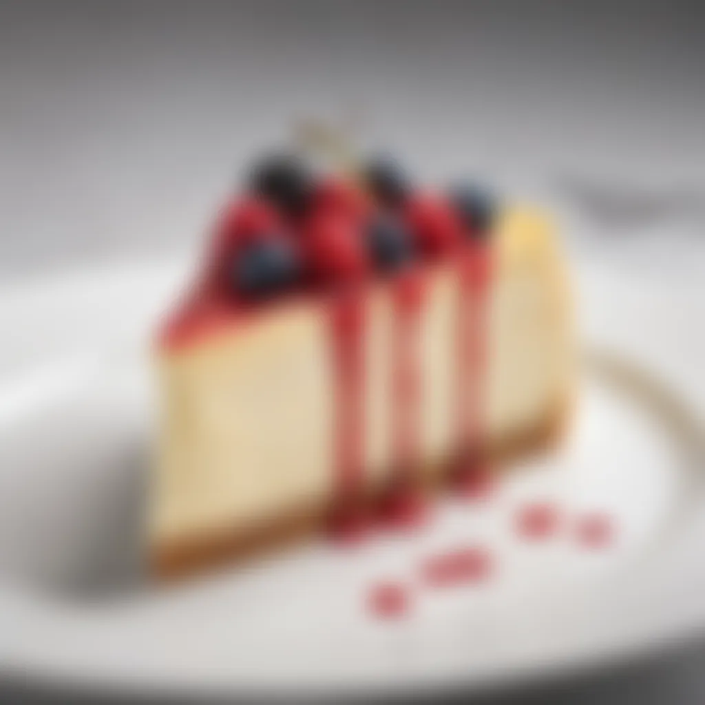 Close-up of a creamy bite size cheesecake topped with fresh berries