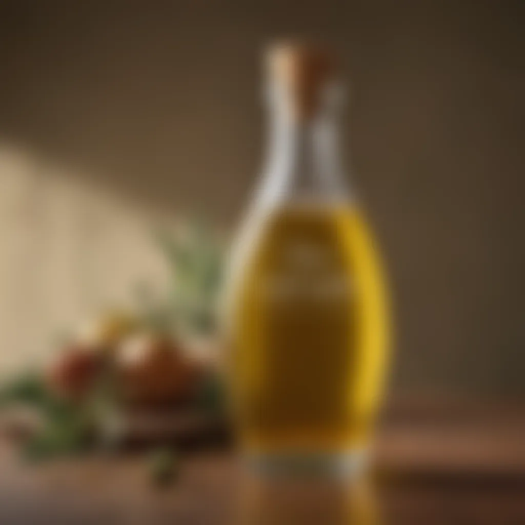 Glistening olive oil in a modern bottle