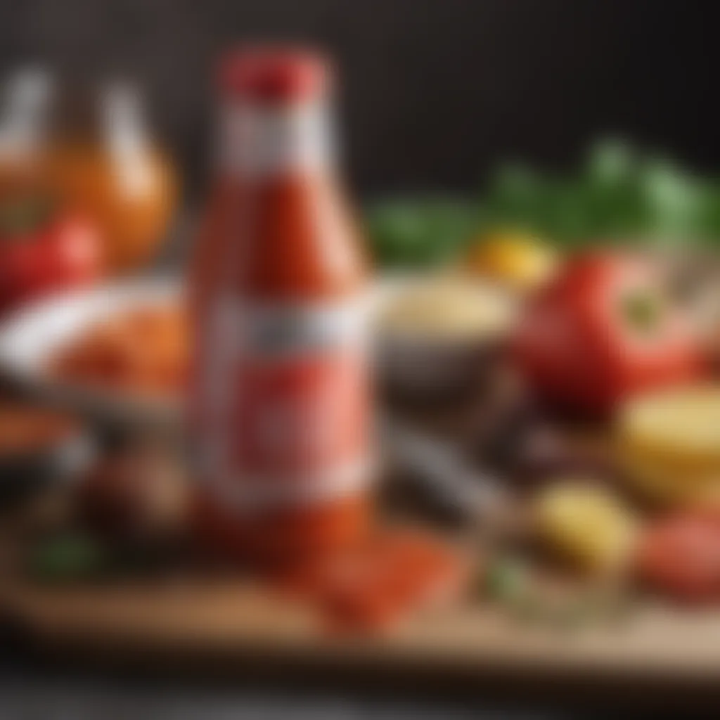 A vibrant bottle of Peppa sauce surrounded by fresh ingredients