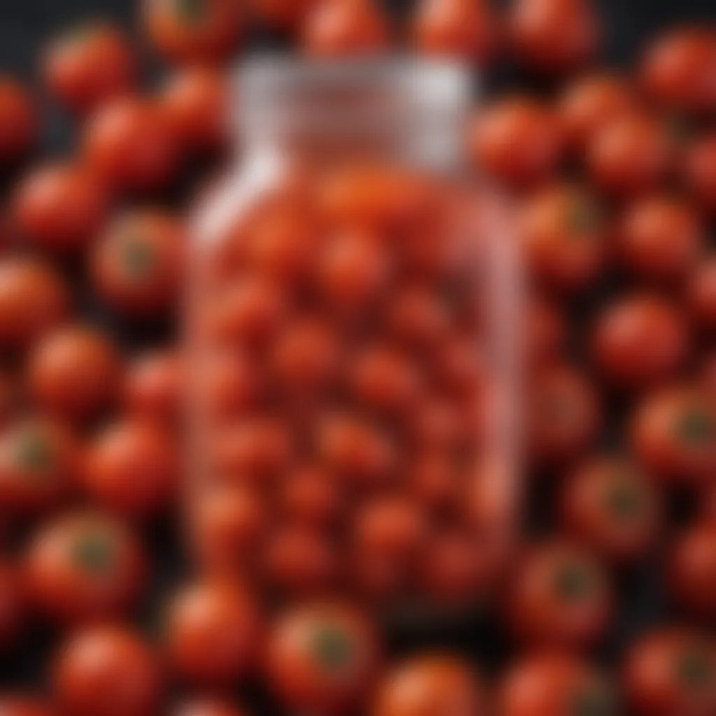 A jar filled with preserved tangy tomatoes, illustrating the art of flavor enhancement.