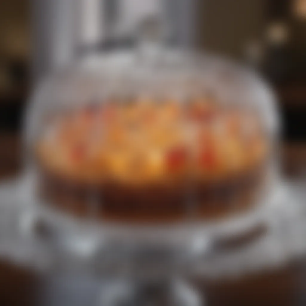 Close-up of a vintage glass cake cover highlighting intricate craftsmanship.
