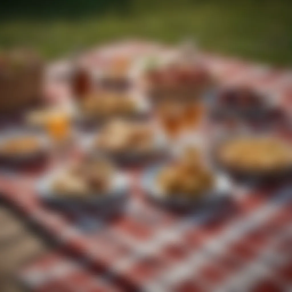 Elegant picnic dinner set displayed on a checkered blanket