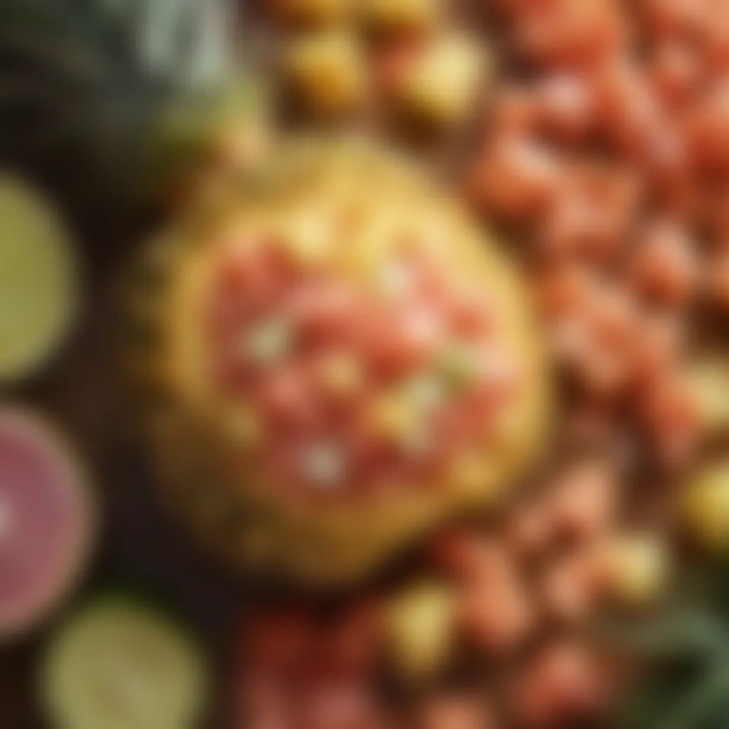 A close-up of fresh ingredients for pineapple salsa, showcasing colors and textures.