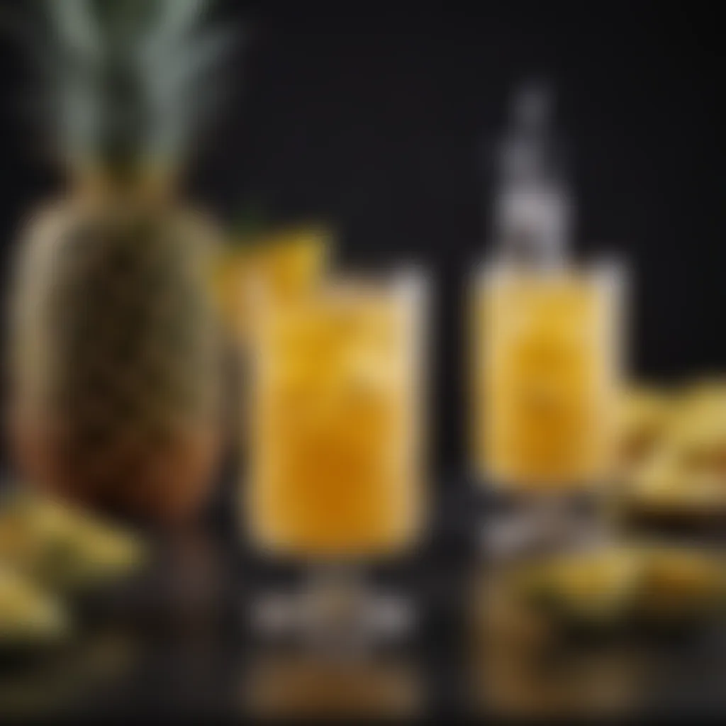 A refreshing cocktail glass filled with a vibrant scotch and pineapple juice mix.