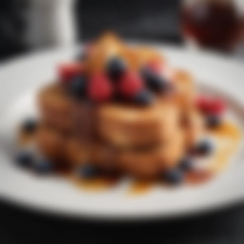 A beautifully plated French toast topped with fresh berries and syrup