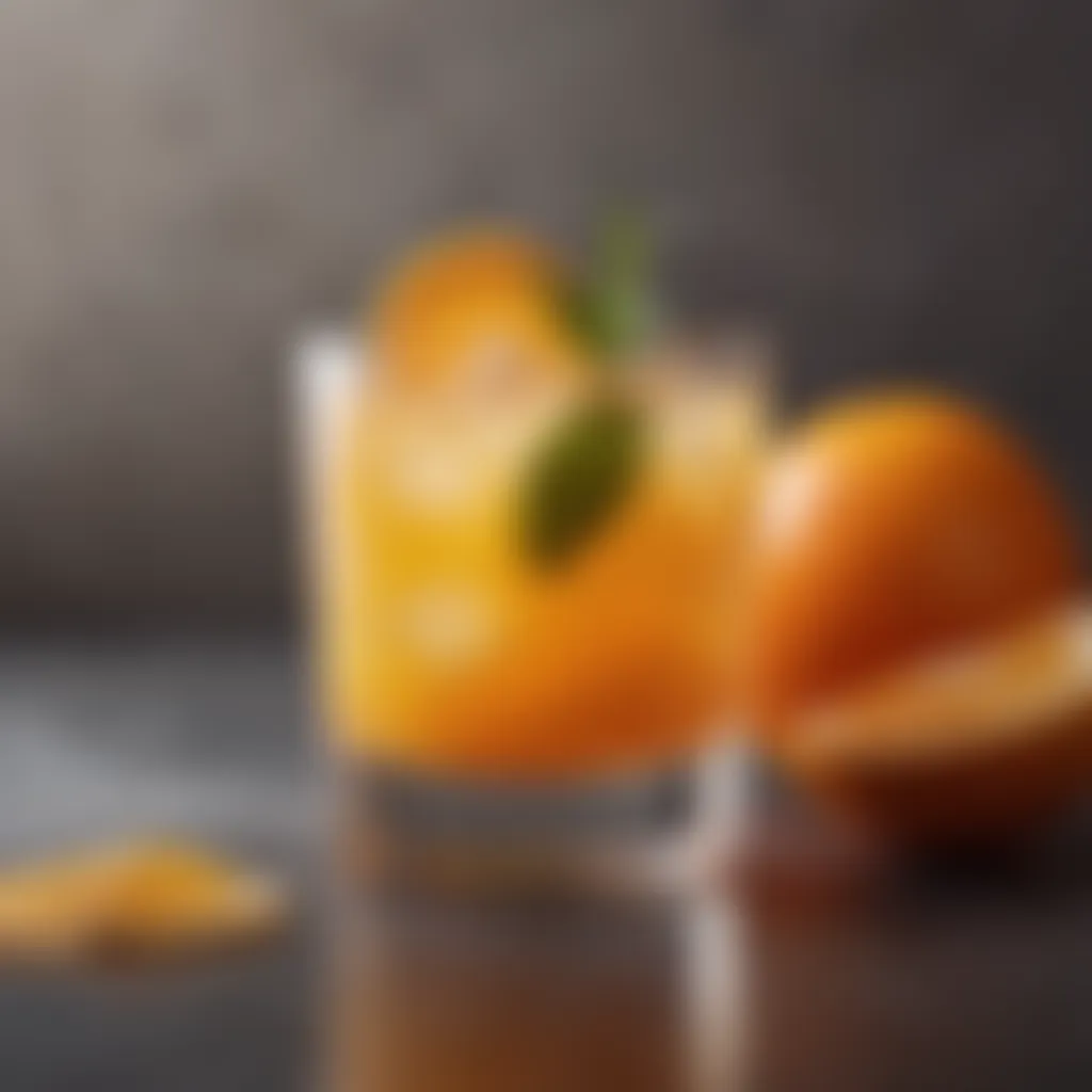 Charming presentation of a citrus-based cocktail decorated with zest.