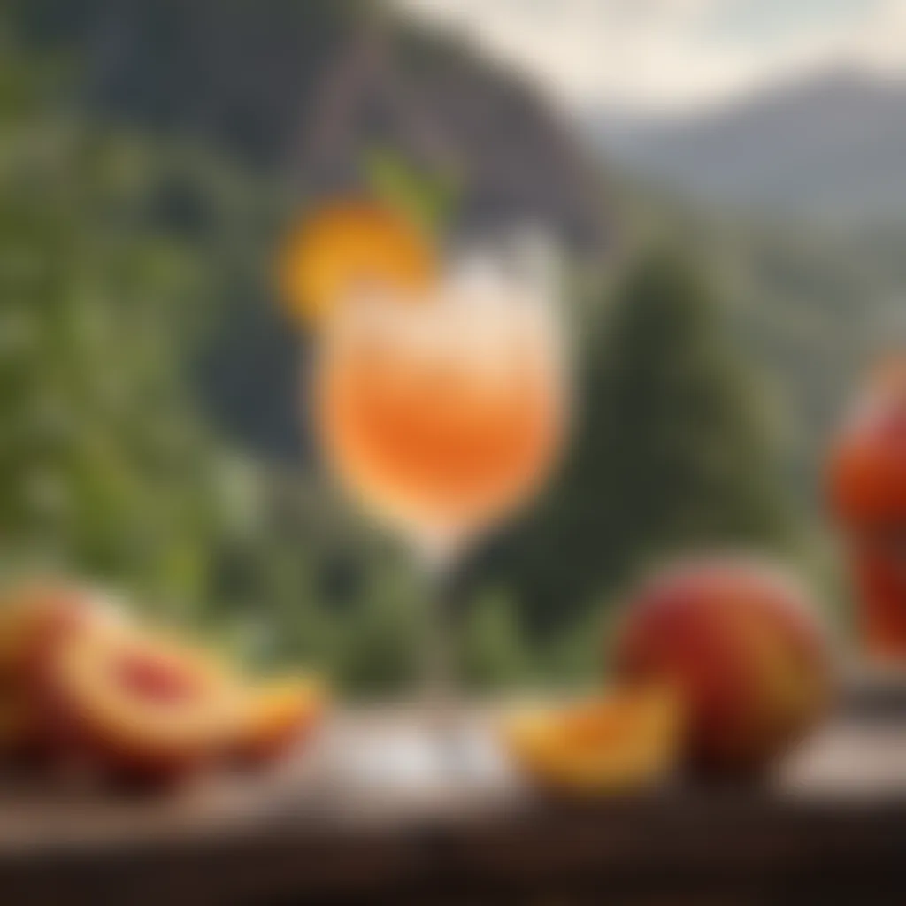 A refreshing Peach Paloma cocktail in a stylish glass with a scenic background