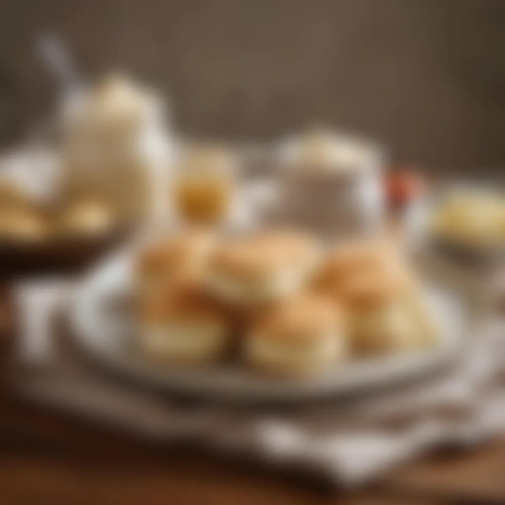 Fluffy mayonnaise biscuits served on a vintage plate alongside a dipping sauce