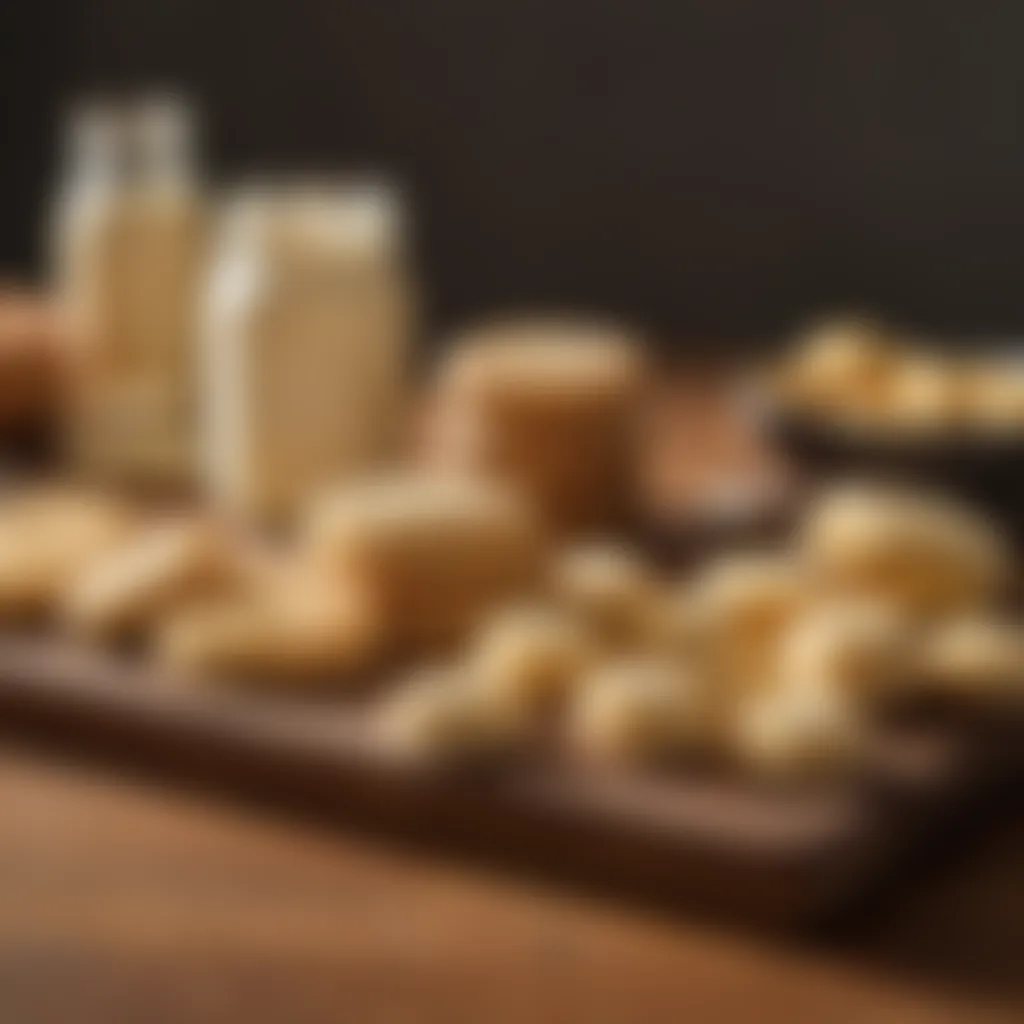 An assortment of ingredients for mayonnaise biscuits displayed on a wooden countertop