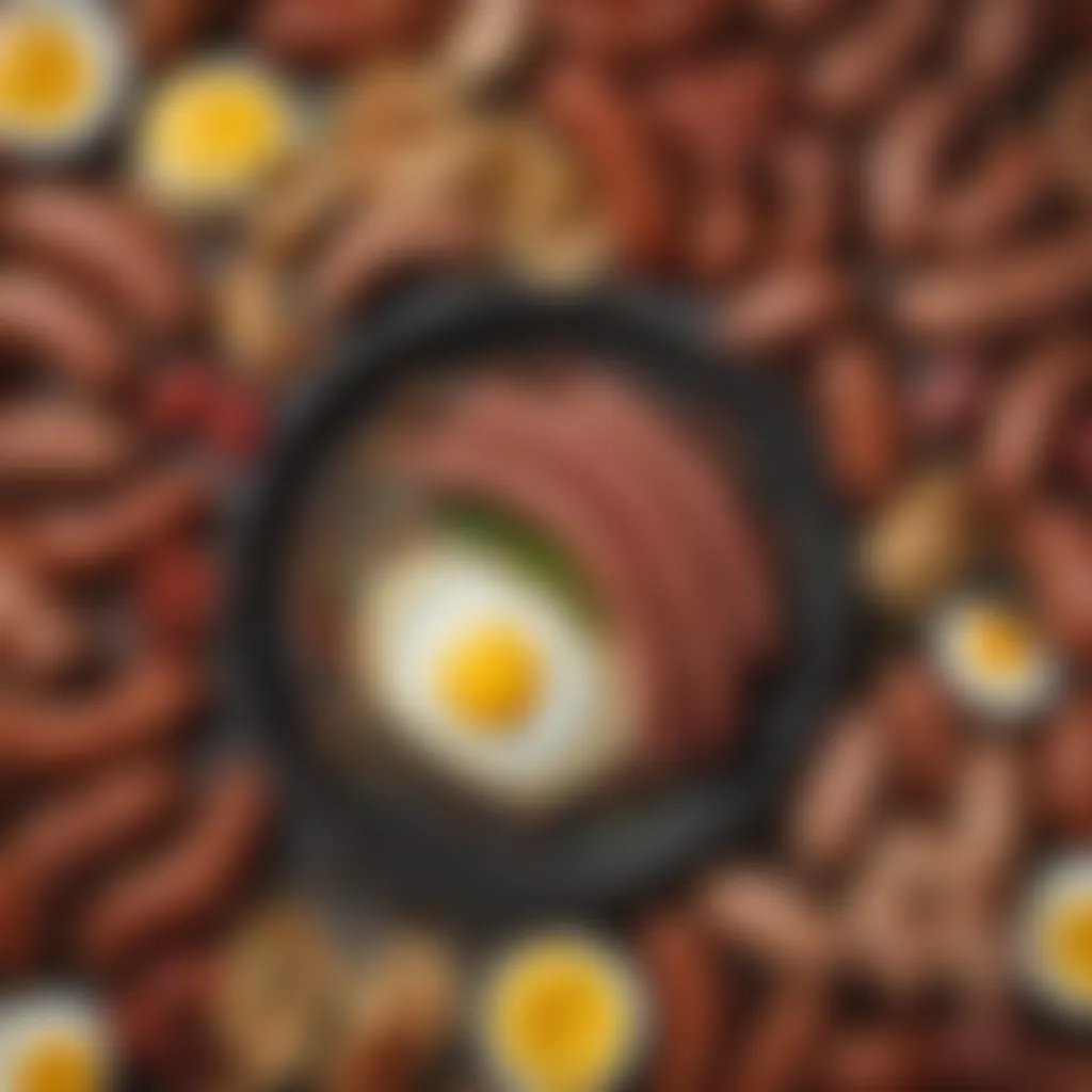 Artful Ingredient Display for Sausage Egg Wrap Various ingredients for a sausage egg wrap displayed artistically