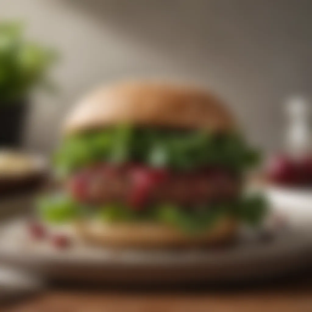 Plated Vegan Beet Burger Artfully plated vegan beet burger with side of greens