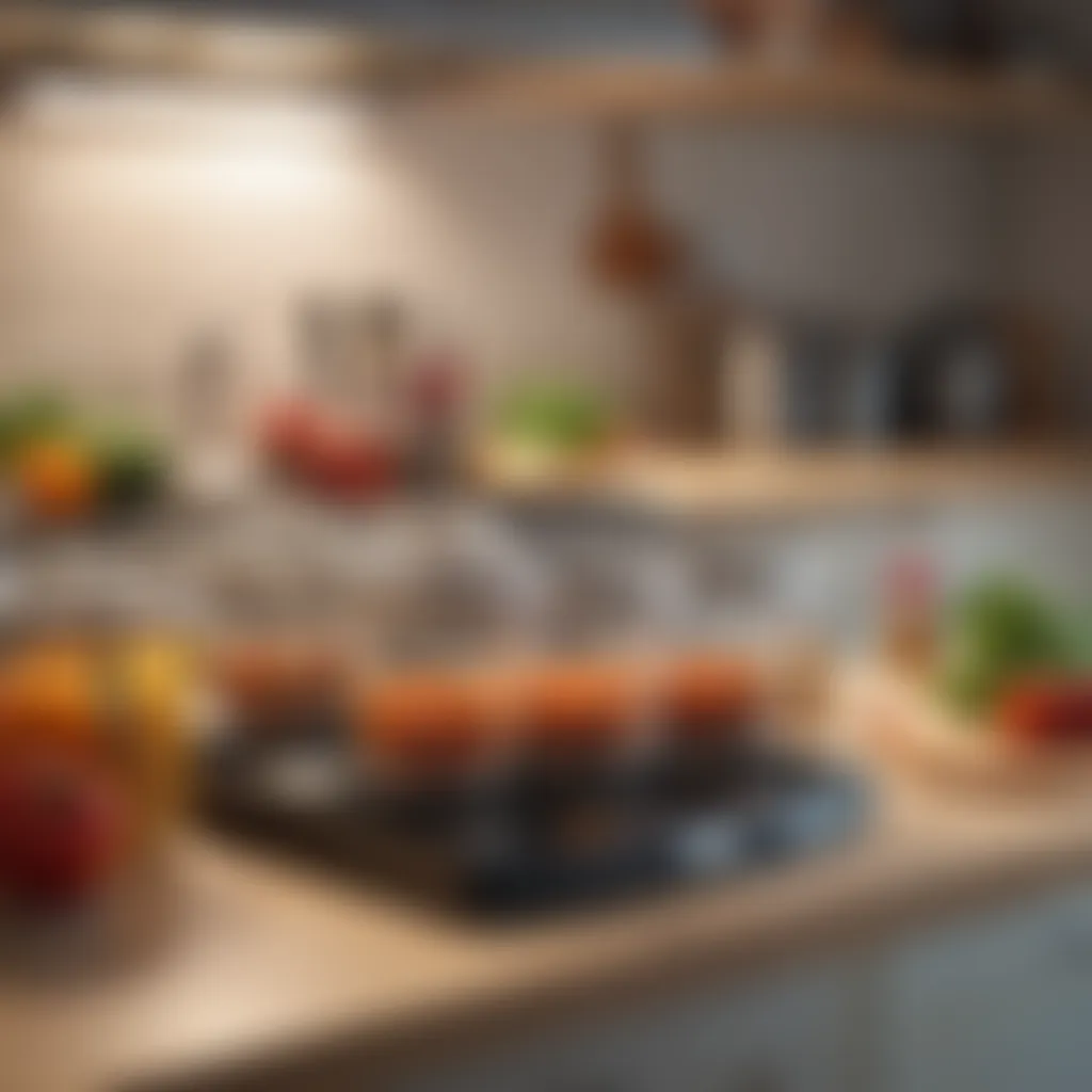 An organized kitchen setup with various food preservation tools.