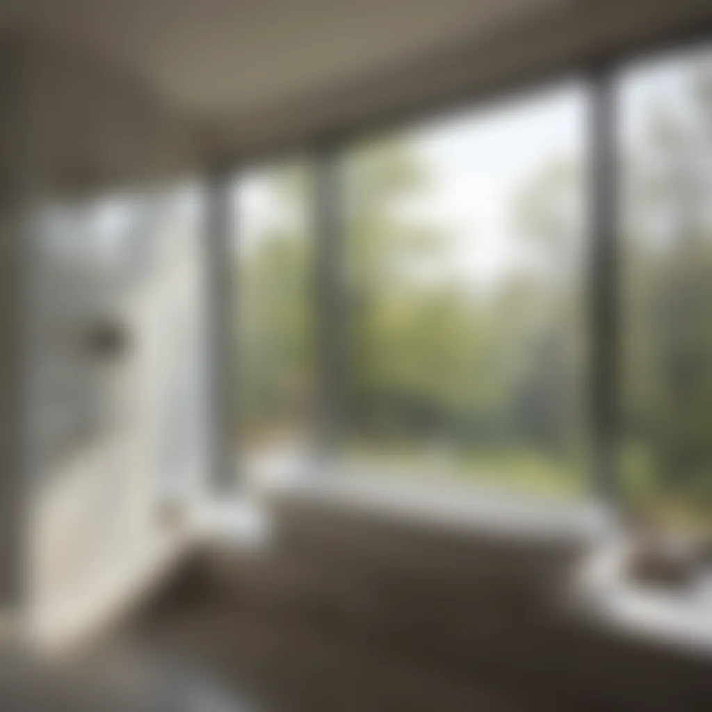 Contemporary bathroom featuring a large glass window for natural lighting