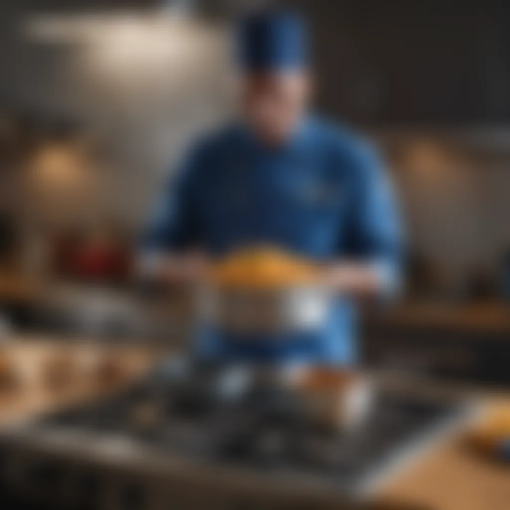 Dynamic Performance of Blue Jean Chef Pan Vibrant Blue Jean Chef pan on a gas stovetop